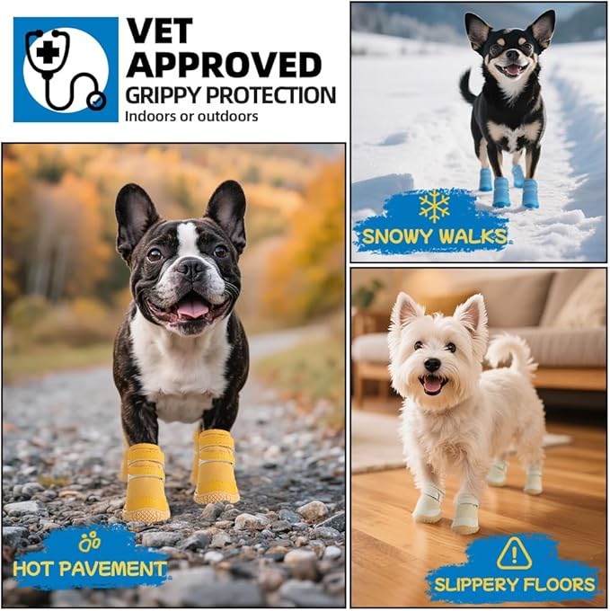 Dog Shoes for Small Dogs, Breathable Dog Boots Paw Protector for Hot Pavement Winter Snow, Dog Booties with Rugged Anti-Slip Sole for Hardwood Floors Outdoor Walking Light Khaki Size 1