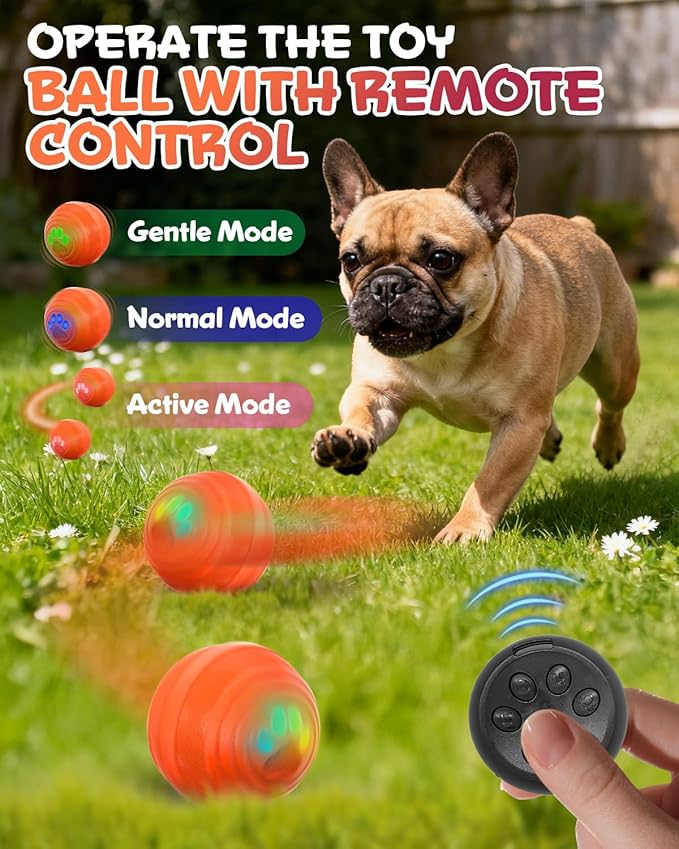JR JUMIAR Interactive Dog Toys, Soft and Quiet Safe Material Jumping Dog Ball with Remote Control, Motion Activated Automatic Pet Toy for Small/Medium Dogs, Gift for Cat Puppy Pet (Orange)