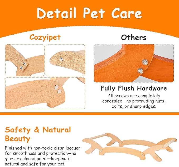 Sisal Cat Scratcher Bed for Indoor Cats Hammock with Solid Beech Wood Frame with Clear Finish, Large Stable Scratch Pad Lounge for Napping and Scratching, 26.3 x 16.1 inches