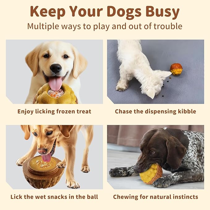 Interactive Dog Toys for Aggressive Chewers, /No Oil Needed/Smooth Screwing Frozen Treat Freezable Dog Puzzle Treat Dispensing Toy to Keep Them Busy for Small Medium Large Breeds