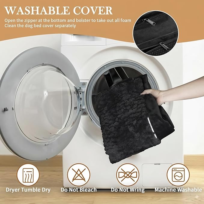 Comfort Expression Orthopedic Dog Bed for Medium Dogs 30x20 Inch, Waterproof Supportive Egg Crate Foam Medium Pet Bed with Removable Bolsters, Dog Couch with Washable Cover & Non-Slip Bottom, Black