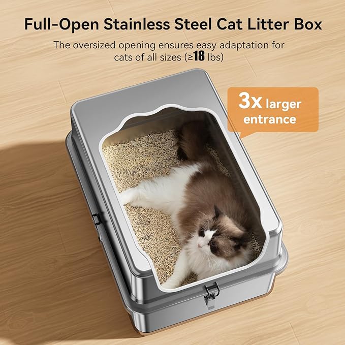 XXXL Stainless Steel Litter Box,28"L*20"W*12.5"H Large Capacity Metal Cat Litter Box for Big & Multiple Cats,Anti-Leakage,Non-Stick Surface for Easy Cleaning,Odor-Resistant,Scratch-Resistant
