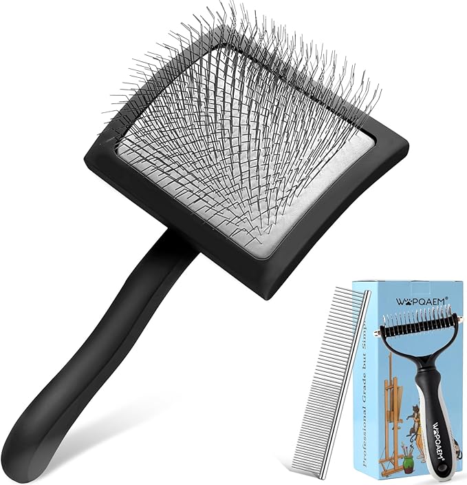 Slicker Brush for Dogs & Cats, Large Dog Brush for Goldendoodles Poodles Doodles Bernedoodles, Long Pin Grooming Tools to Dematting & Reducing Tangles and Fluff, Black