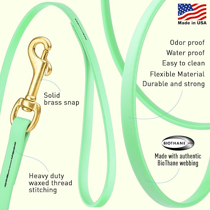 Viper Biothane K9 Working Dog Leash Waterproof Lead for Tracking Training Schutzhund Odor-Proof Long Line with Solid Brass Snap for Puppy Medium and Large Dogs, 15ft Sea Foam Green