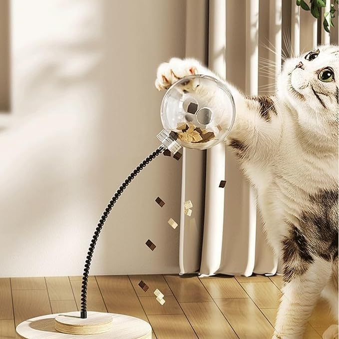 3MNSCD Cat Ball Toy Treat Cats Treat Dispenser with Catnip Roller Track Balls, Interactive Cat Toys Indoor Cats Kitten, Food Solid Wood Feeder Ball (for Bigger cat Food)