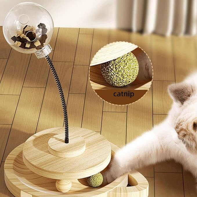 3MNSCD Cat Ball Toy Treat Cats Treat Dispenser with Catnip Roller Track Balls, Interactive Cat Toys Indoor Cats Kitten, Food Solid Wood Feeder Ball (for Bigger cat Food)