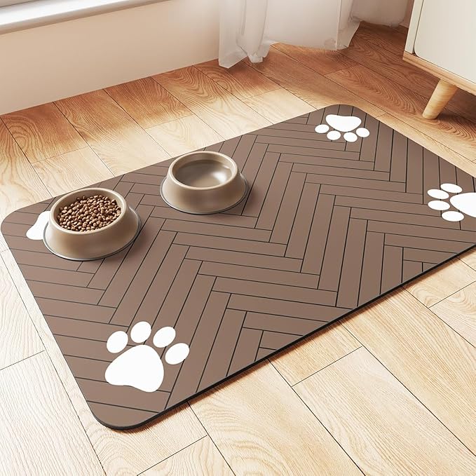Absorbent Waterproof Pet Feeding Mat - Non-Slip Rubber Backing Quick Dry Food Water Bowl Mat for Dogs Cats (Coffee, 20" L x 30" W)