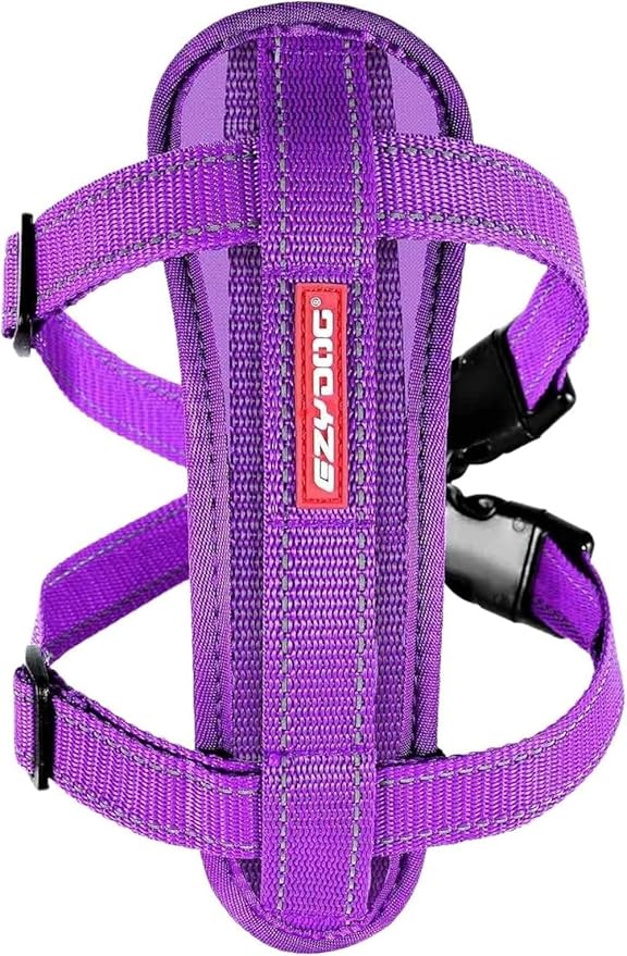 EzyDog Chest Plate No Pull Dog Harness – Escape Proof Harness with Reflective Stitching and Comfort Padding for Easy Walks, Training & Control - Car Restraint Included (Medium, Purple)