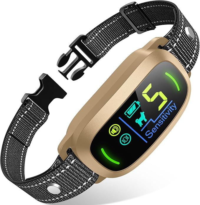Dog Bark Collar for Large Medium Small Dogs, Rechargeable Smart Bark Collar, Anti Barking Training Collar with 5 Adjustable Sensitivity Beep Vibration (Gold)