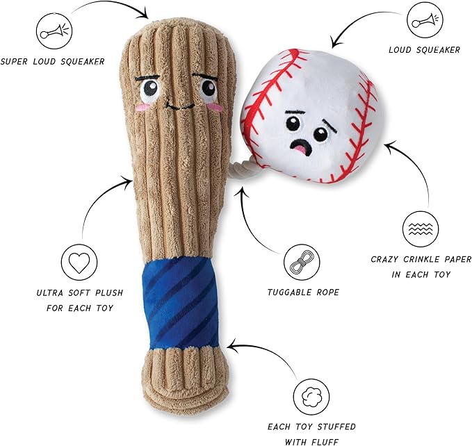 Fringe Studio Plush Dog Toy with Rope, Batter UP, Pet Shop Collection (314243)