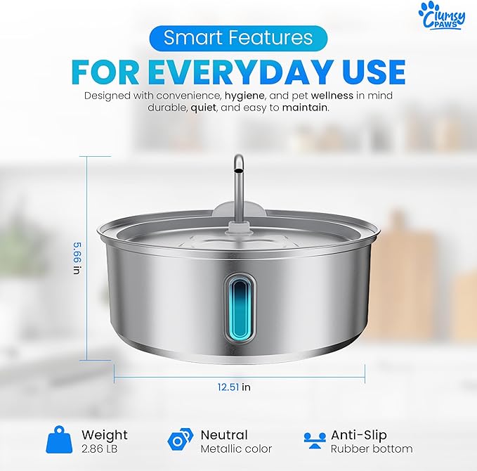 Stainless Steel Dog Water Fountain, 8L Large Automatic Water Dispenser for Cats, Dogs & Other pet, Quiet Filtered Fountain with Dual Outlets, USB Power Base for Home Use