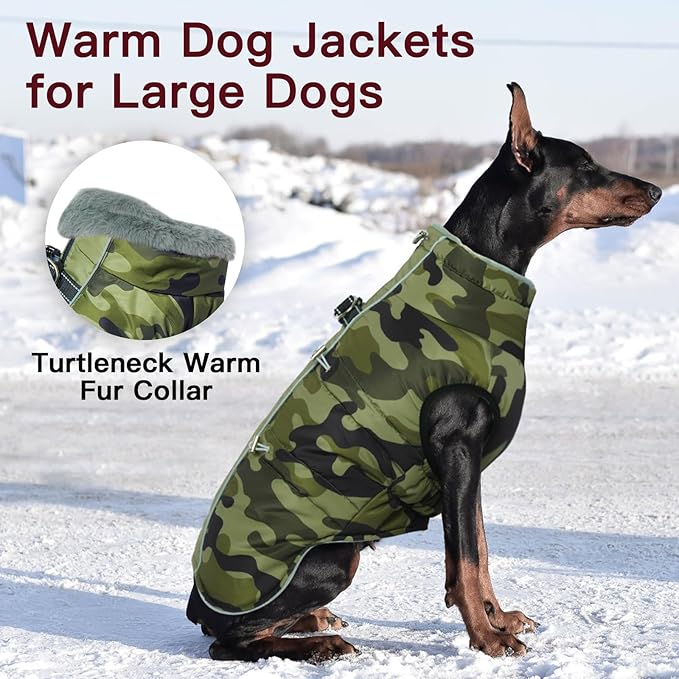 Dog Coat Winter Warm Dog Jackets for Large Dogs Reflective Snowsuit with Harness Fleece Dogs Snow Jacket Waterproof Pet Clothes for Cold Weather