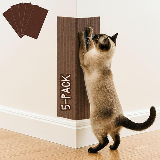 Cat Scratch Mat (5 Pack), 23.6’’ x 11.8’’ Cat Wall Corner Scratcher, Versatile Self-Adhesive Replacement Easy Use for Cat Trees Wall Furniture, Scratching Posts, and Couch Protection (Brown)