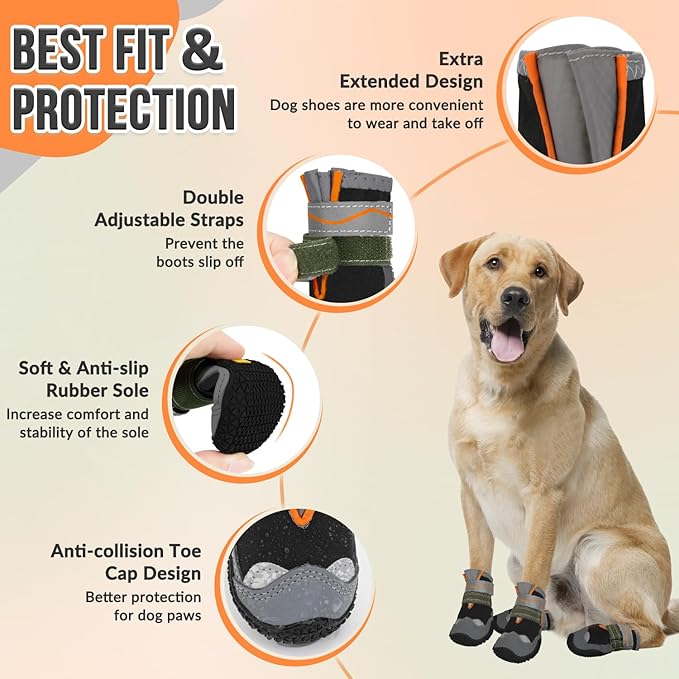 SlowTon Dog Shoes for Large Small Medium Dogs - Waterproof Dog Boots for Summer Hot Pavement, Paw Protector for Outdoor Walking Winter Snow, Anti-Slip Rubber Dog Booties for Hardwood Floor (B, 8)