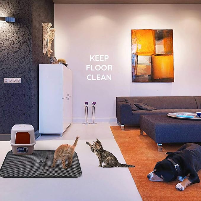 WePet Cat Litter Mat, Kitty Litter Trapping Mat - Medium Size, Honeycomb Double Layer Mats, No Phthalate, Urine Waterproof, Easy Clean, Scatter Control, Catcher Litter Box Rug Carpet 24x15 Inch Black