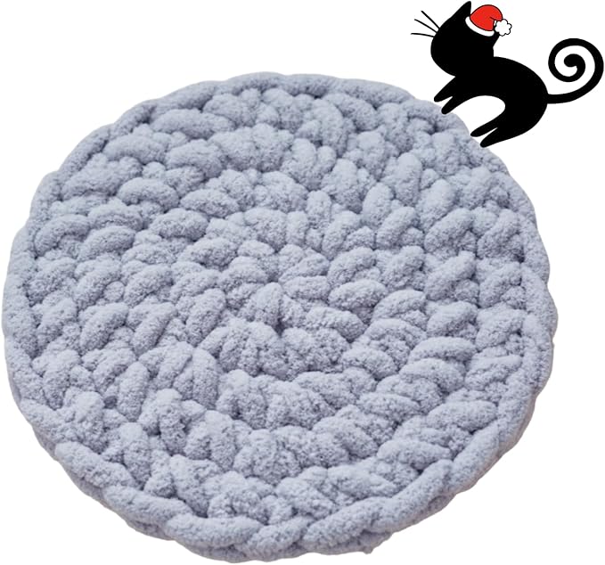 Cat Self-Warming Knitted Bed Mat, Extra-Soft Warm Round Washable Pads Cushions for Indoor Kittens & Kitty Small Pets Cat Trees (Blue-Grey,X-Large)