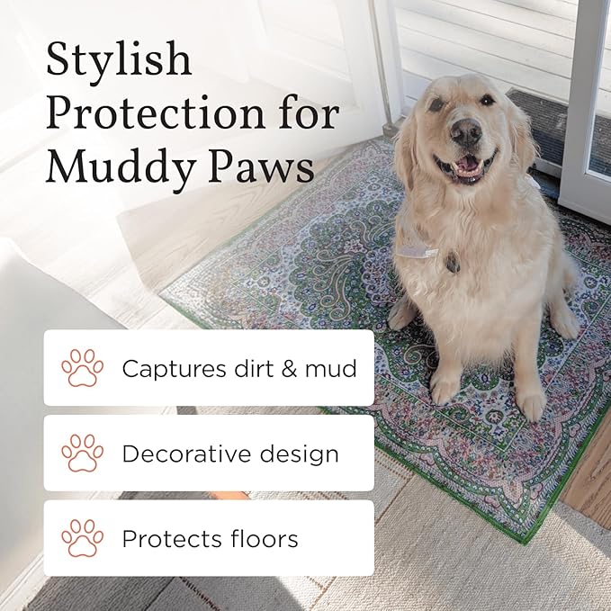 Stylish Waterproof Dog Mats for Muddy Paws - Decorative Washable Pet Floor Protectors - Large 36 x 48 Inch Rug-Look Pads - Machine Washable, Non-Slip Backing - 2 Pack (Bohemian Jewel)