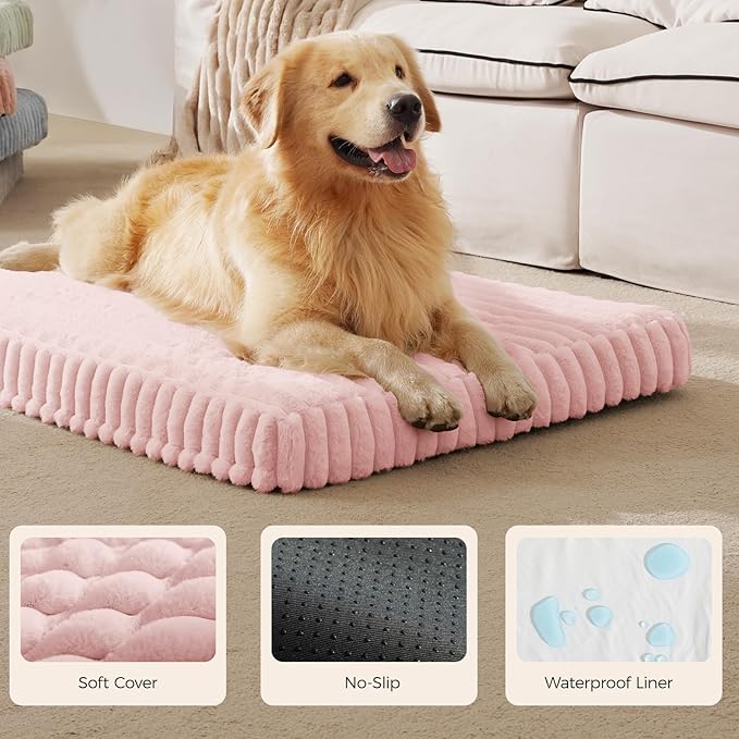 Orthopedic Dog Bed for Large Dog, Waterproof Pet Bed,Non-Slip Bottom and Egg-Crate Foam with Removable Washable Cover Crate Bed,Pink,36"x27"x3"