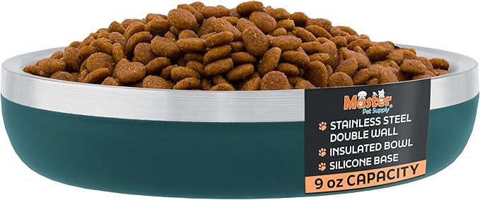 Master Pet Supply Stainless Steel Cat Bowls - 9 oz Heavy Duty - Emerald Sea, Double Wall Extra-Thick Insulated, Non-Slip Pet Water Bowl for Cats & Pets, Anti Rust Metal, Dishwasher Safe