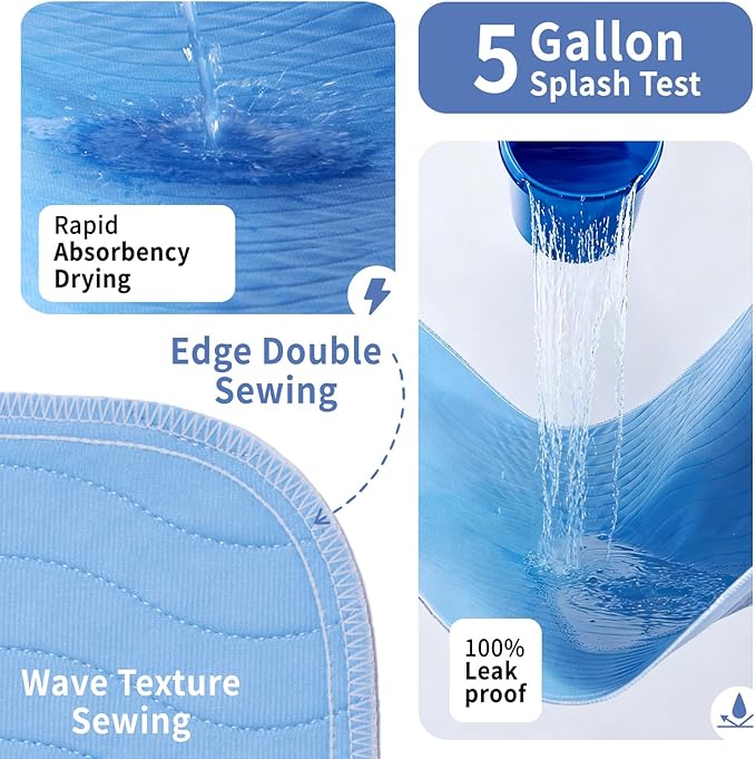 Accompagner Waterproof Reusable for Adults and Pets Washable Pee Pads for Dogs Changing Pad Large Dog Bed Size Adults Incontinence Bed Pads - Non-Slip Leak-Proof (Blue, 36"x36"(Pack of 6))