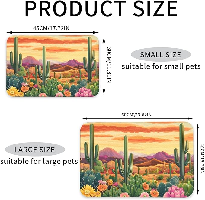 Desert Cactus Sunset Dog & Cat Food Mat for Floors Waterproof,Quick Dry Anti-Slip Bowl Mats for Food and Water,Pet Feeding Mats,Pet Placemat for Messy Drinkers to Protect Floors,Supplies 23.62×15.75in