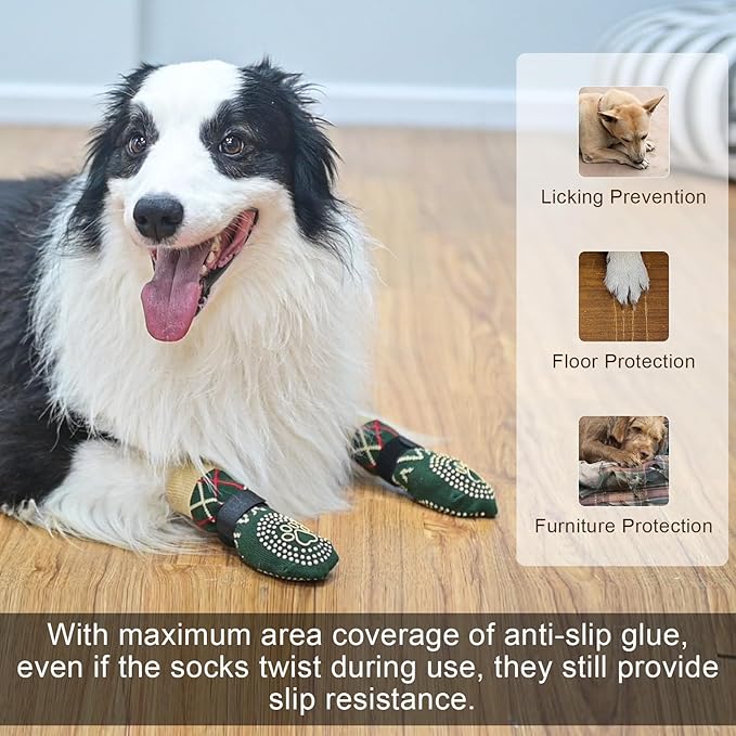 BEAUTYZOO Non Slip Dog Socks to Prevent Licking Paws -Dog Boots & Paw Protectors with Grippers on Hardwood Floors, Dogs Shoes for Hot/Cold Pavement Small Medium Large Senior Dogs Booties