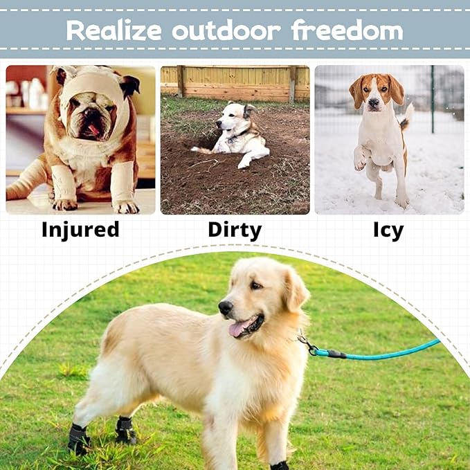 Dog Shoes for Large Dogs, Medium Dog Boots, Anti-Slip Reflective Dog Shoes, Paw Protectors for Winter Snowy and Summer Hot Pavement, Waterproof Dog Rain Boots(3.15" L*2.95" W)