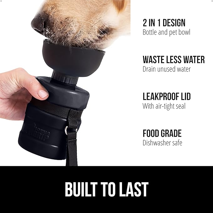 GORILLA GRIP Dog Water Bottle, Portable Water Bowl Dispenser for Dogs, 16 oz Leak Proof Pet Travel Squeeze Bottles Food Grade Silicone, Stocking Gifts for Pets to Go Puppy Essentials, Black