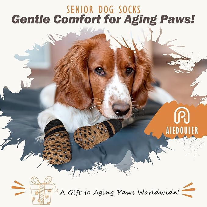 Non Slip Dog Socks to Prevent Licking Paws Grippy Socks for Senior Dog on Hardwood Floors Anti Slip Dog Socks for Hot Pavement Double Side Paw Protector Prevent Scratching Brown S