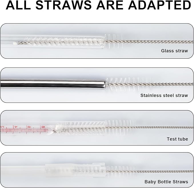 Ixiaoyoo Straw Cleaner Brush Set, 12-Piece 11.8 Inch Long Botthle Cleaning Brush, Nylon Tube Brush Kit for Straws on Tumbler, Water Bottle, Sippy Cup and Pipes, Tubes or Tea Pot Spout