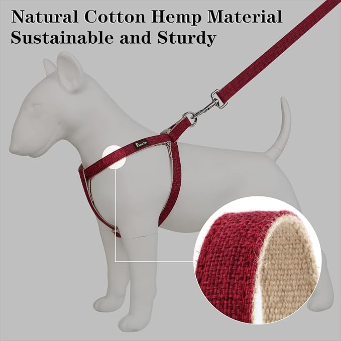 Plutus Pet Cotton Hemp Step in Dog Harness, Sustainable, Lightweight and Escape-Proof, Quick Fit Dog Harness for Puppy Small Medium and Large Dogs, Dark Red, S