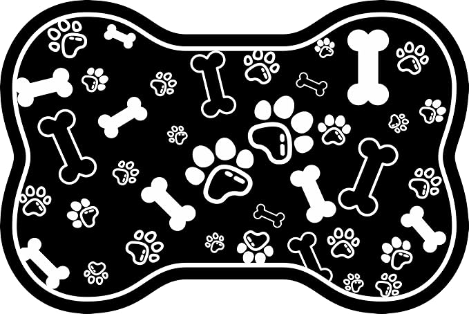 Dog Cat Food Mat,Rapid Absorbent Pet Feeding Mat, Bone Shaped Dog Placemat Water Bowl Mat with Rubber Backing,No Stains Dog Cat Food Mats Indoor, Pet Accessories Supplies 23"x36" Black