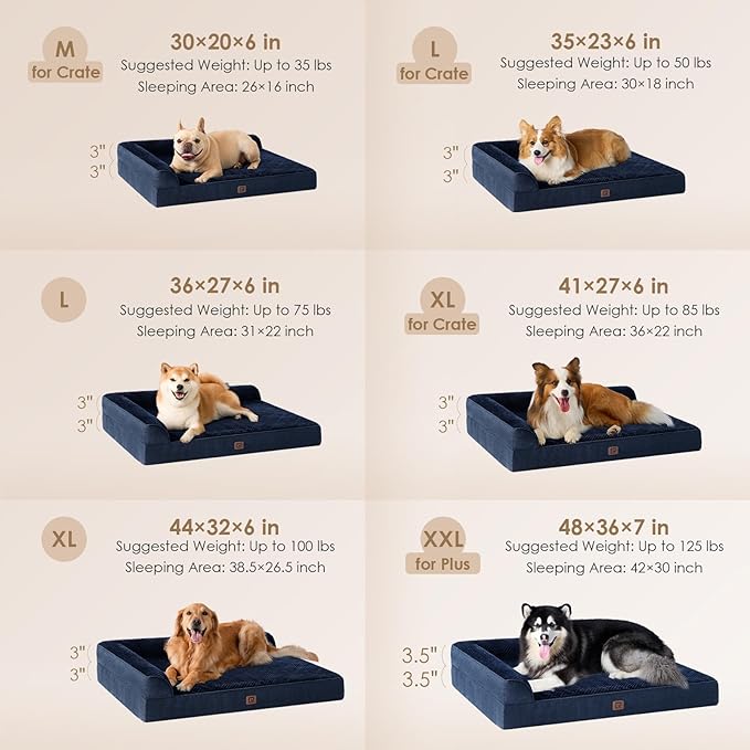 EHEYCIGA Memory Foam Dog Bed XLarge Sized Dogs, Extra Large Dog Bed Orthopedic with Washable Removable Cover, Waterproof XL Pet Bed Couch, 44x32x6.5 Inches, Navy Blue
