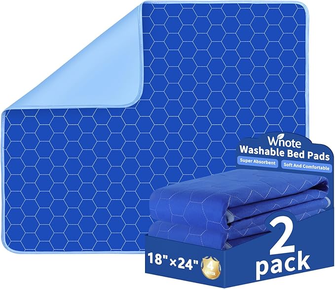 Waterproof Washable Underpads Pee Pad (RoyalBlue 18" x 24" 2 Pack), Reusable Absorbency Bedwetting Incontinence Bed Pads for Kids Adults Elderly Dog Pet, Puppy Pads for Mattress Couches Sofas Floors