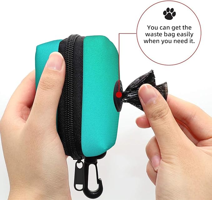 Turquoise Light Blue Pattern Dog Poop Bag Holder for Leash Dogs Waste Bags with Carabiner Clip Pet Waste Bag for Outdoor Puppy Walking and Travel