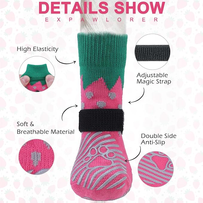 EXPAWLORER 6PCS Anti-Slip Dog Socks to Prevent Licking Paws,Dog Shoes for Hot Pavement,Best Paw Protector Traction Control on Hardwood Floor,Dog Booties for Puppy Small Medium Large Senior Dogs