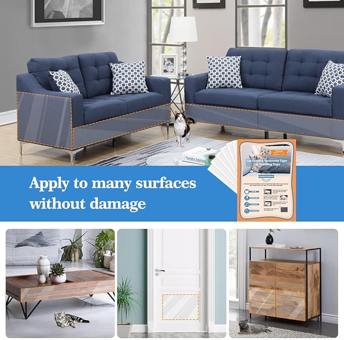 10 Pcs Extra Large Furniture Protectors from Cats, 5pcs 17" x12” & 5pcs 17"x10" Cat Scratch Deterrent Sheet, Double-Sided Training Tape, Cat Scratch Couch Protector