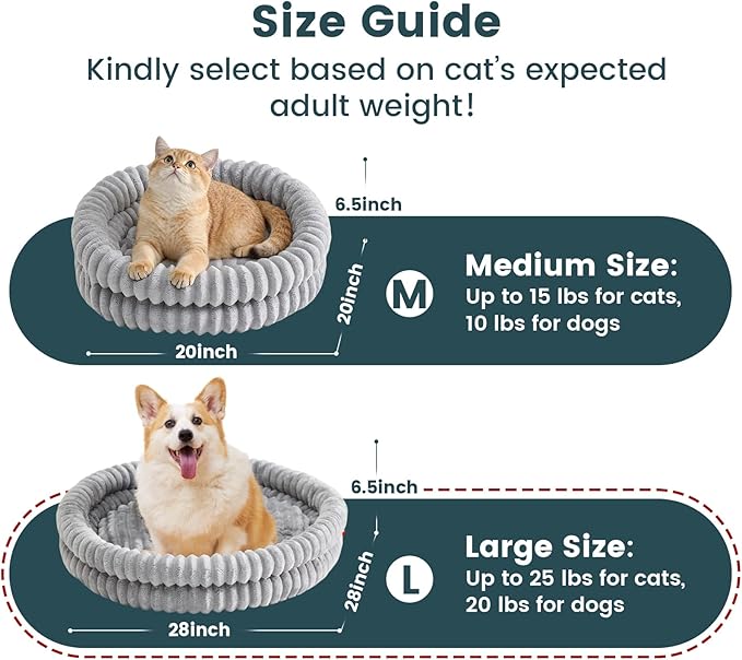 Dog Bed Medium Size Dog, Machine Washable Orthopedic Donut Cat Beds for Indoor Cats, Fluffy Round Pet Bed with Anti-Slip Bottom for Puppy and Kitten, Gray, 28"x28"x5"