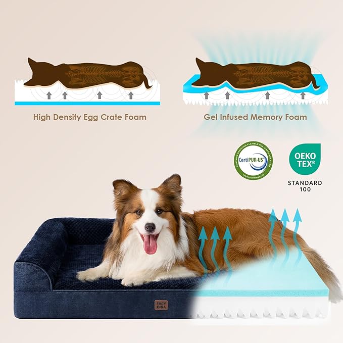 EHEYCIGA Memory Foam Dog Bed XLarge Sized Dogs, Extra Large Dog Bed Orthopedic with Washable Removable Cover, Waterproof XL Pet Bed Couch, 44x32x6.5 Inches, Navy Blue
