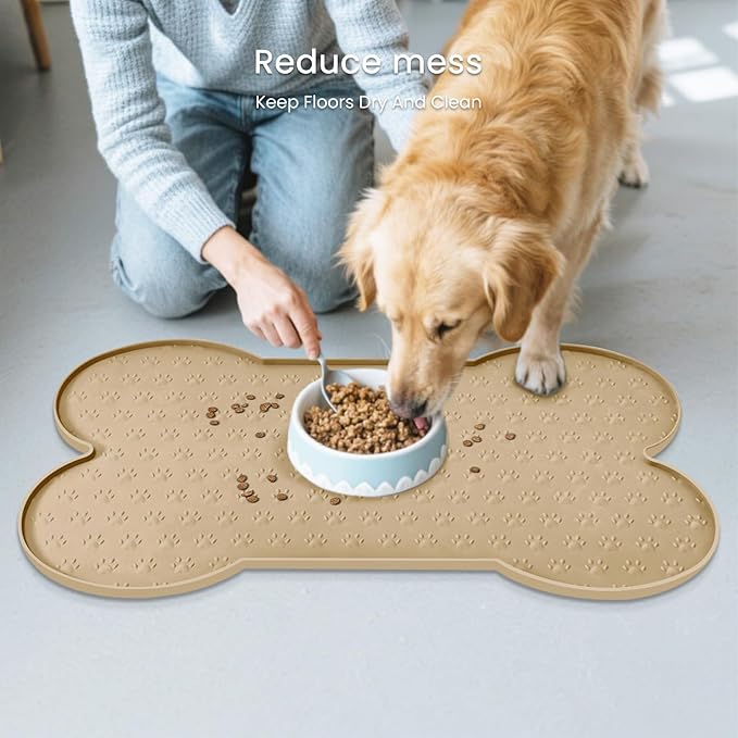 PWTAA Dog Food Mat Anti-Slip Silicone Dog Bowl Mat Thicker Pet Placemat Waterproof Cat Feeder Pad with Raised Edge Puppy Kitten Feeding Mats Suitable Small Medium-Sized Dogs Cats Eating Tray
