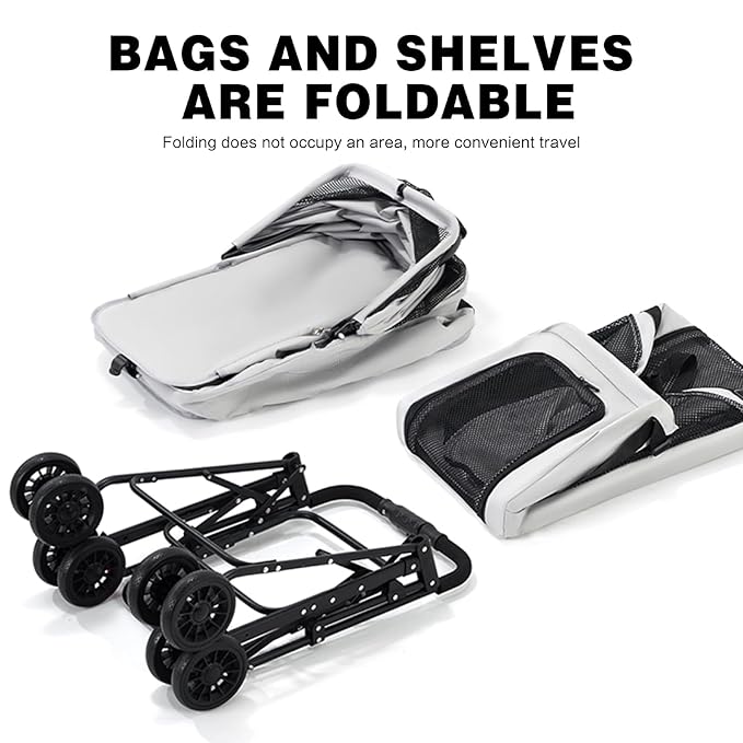 Pet Stroller Double Deck 4 Wheels Withe Rain Cover - Easy-Fold Dog Cat Stroller for Small Medium Dog Cats Carrier, Travel Folding Carrier Breathable and Visible Mesh with Cup Holder（Gray）