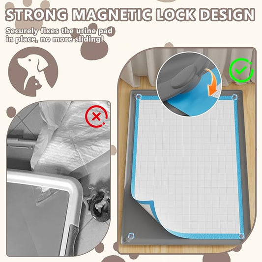 Pee Pad Holder for Dogs Fits Up to 25" x 36" Training Pads Silicone Puppy Pad Holder Tray Non-Slip Dog Pad Holder with Powerful Magnetic Lock Potty Pad Holder for Home Floor Protection