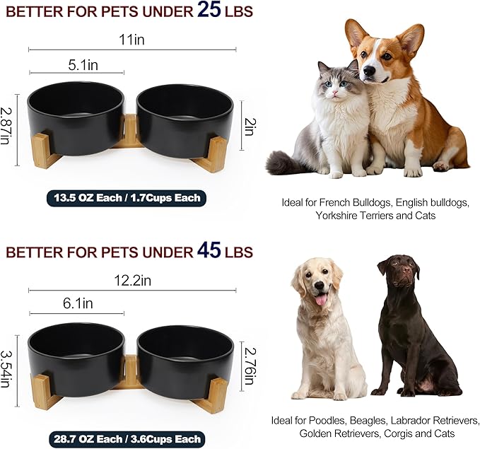 OniAnt Ceramic Dog Water Bowl, 13.5 oz No Spill Water and Food Bowls for Dogs, Modern Design Dishes for Puppy & Cat, Pet Feeding Station with Weighted Base, Black