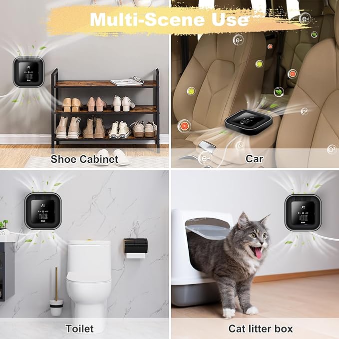 Cat Litter Deodorizer – 99% Odor Removal, Ozone Air Purifier for Pets, Strong Odor Eliminator for Litter Box, Toilet, Closet, Cabinet, Shoe, Garage (Black)