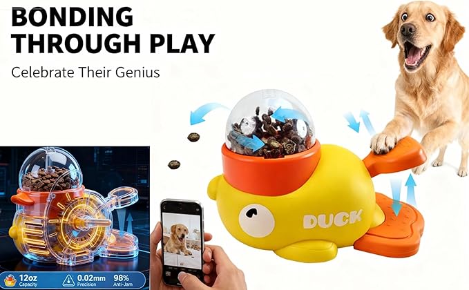 2-in-1 Duck Treat Dispenser for Dogs to Train Problem-Solving Skills,Dog Slow Feeder Puzzle Prevents Bloating,Interactive Treat Dispensing for Medium and Small Cats,Dogs