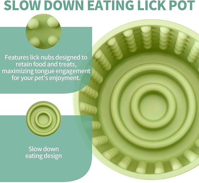 Dog Lick Bowl, Bestalk Anxiety Relief Slow Feeder Dog Lick Mat Treat Dispenser, Non-Slip Dog Licking Bowl Dog Enrichment Toys for Small Medium and Large Breed Dogs, BPA Free Silicone(Green,M-L)