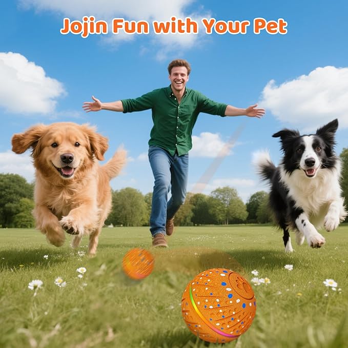 Sankell Interactive Dog Ball Toy - Smart Moving Bouncing Dog Ball with RGB Lights, E-TPU Material, 3 Play Modes Automatic Rolling Balls Toy for Small Medium Dogs Keep Them Busy(Orange)