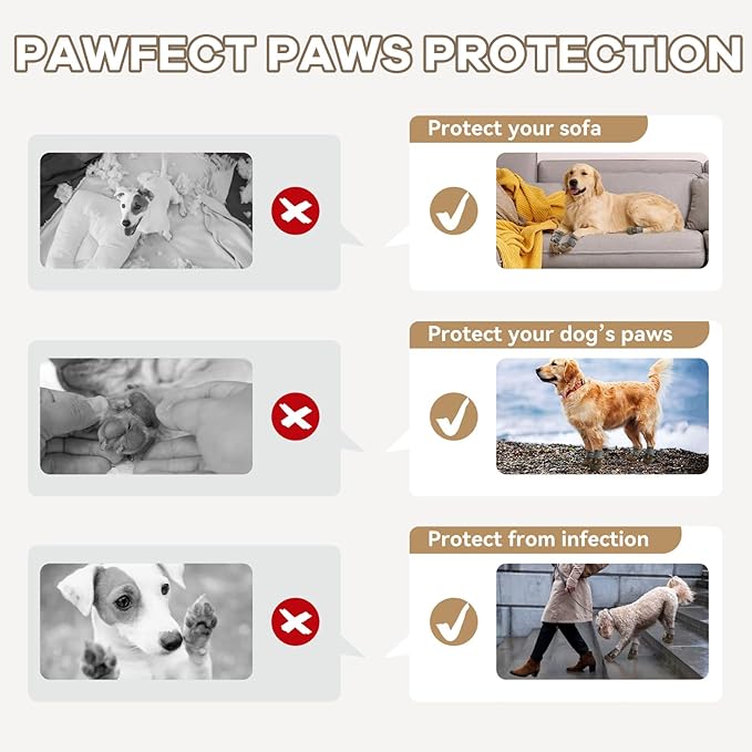 Dog Booties,Waterproof Dog Shoes for Large Medium Small Dogs,Suitable for Summer Hot Pavement,Adjustable Non-Slip Rubber Paw Protector (Brown, #7 (Width 2.8 inch) for 63-78 lbs)