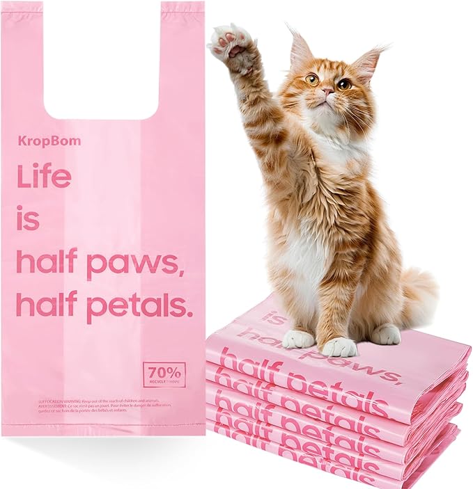 125 Count Cat Poop Bags Cherry Blossom Scented with Handles, Disposable Litter Bags for Pet Poop, Dog Kitty Waste Bags Extra-Thick Easy Tie Leak-Proof Strengthen, Pink