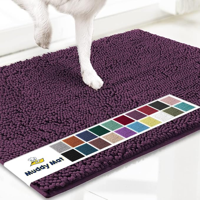 Muddy Mat® | Super Absorbent Door Mat Indoor, Microfiber Quick Dry Chenille Entryway Rug, Non-Slip Front Door Mat, Indoor Mats for Entryway, Machine Washable Pet Rug, Dark Purple 24" x 120"